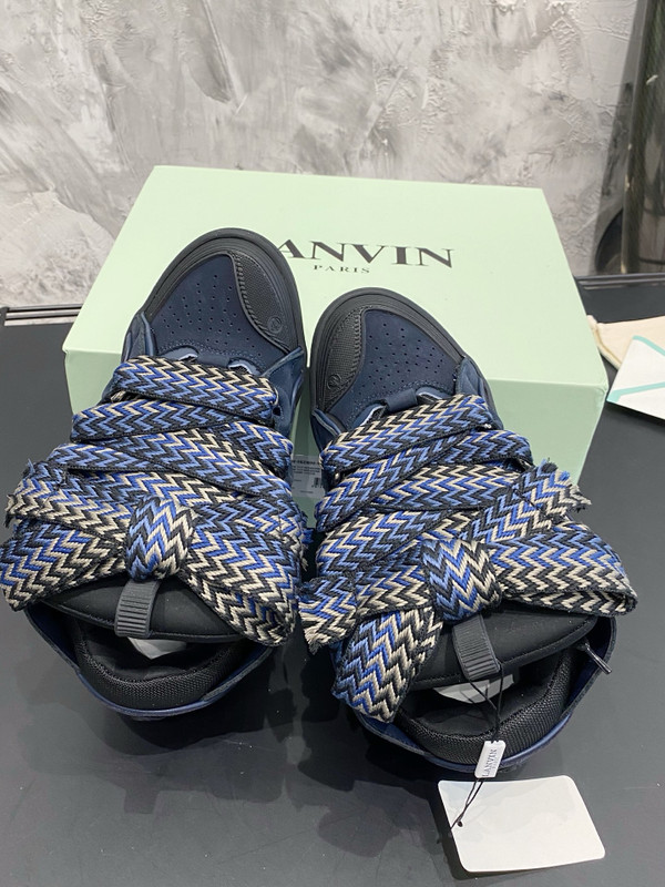 Lanvin Curb Sneakers Suede/Napa Leather Sneakers, Midnight Blue