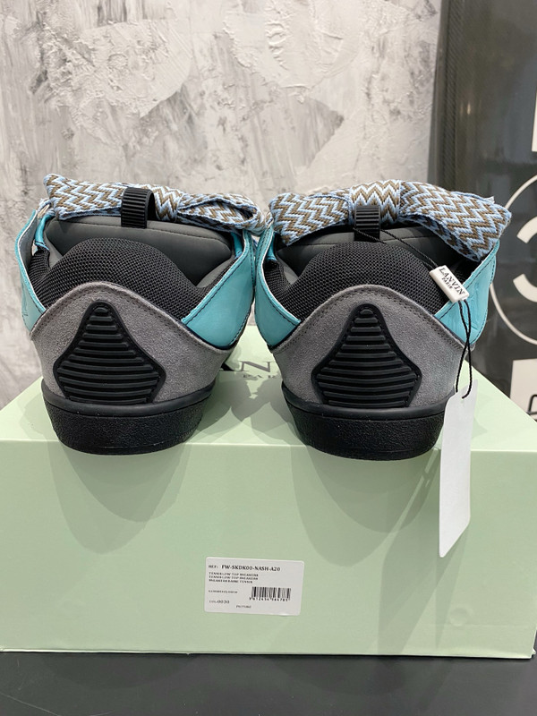 Lanvin Curb Sneakers Suede/Napa Leather Sneakers, Black/Turquoise/Light Grey