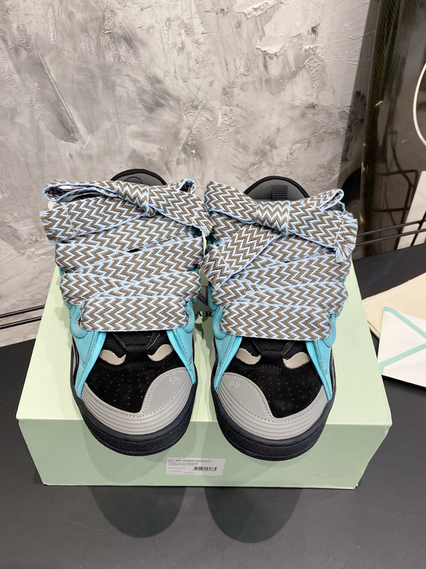 Lanvin Curb Sneakers Suede/Napa Leather Sneakers, Black/Turquoise/Light Grey