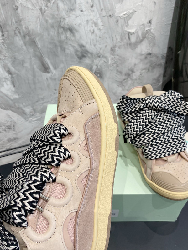 Lanvin Curb Sneakers Suede/Napa Leather Sneakers, Cream/Sand/Off White