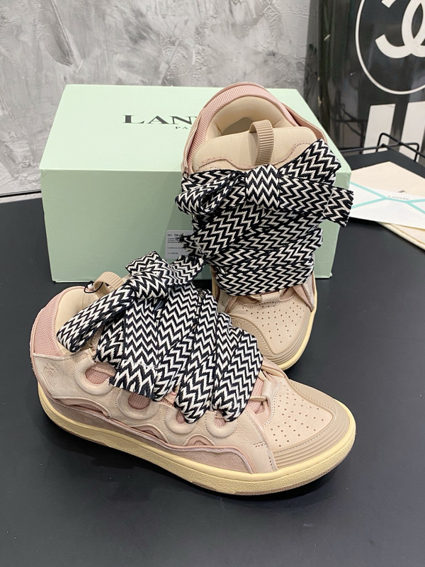 Lanvin Curb Sneakers Suede/Napa Leather Sneakers, Cream/Sand/Off White