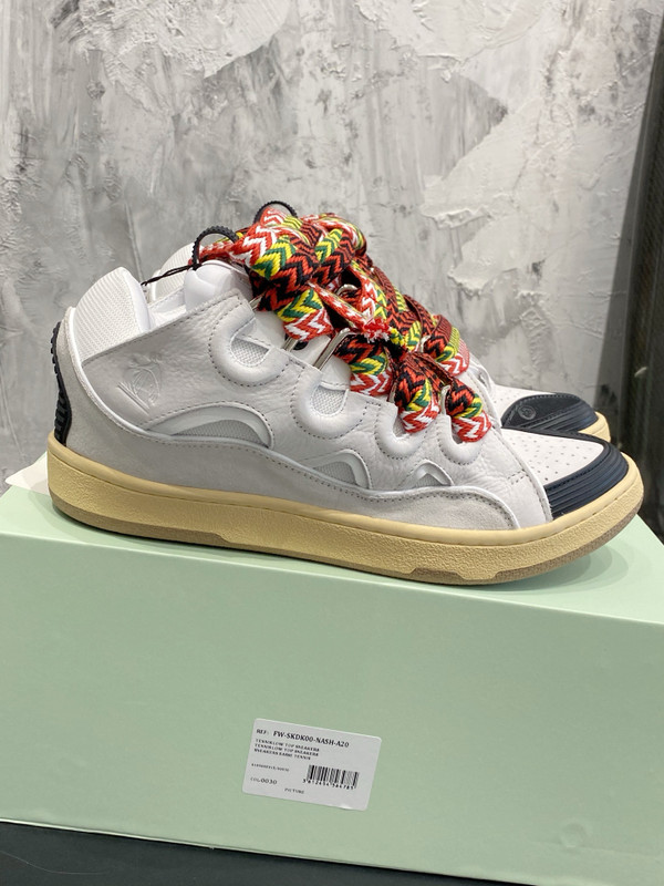 Lanvin Curb Sneakers Suede/Napa Leather Sneakers, White/Black
