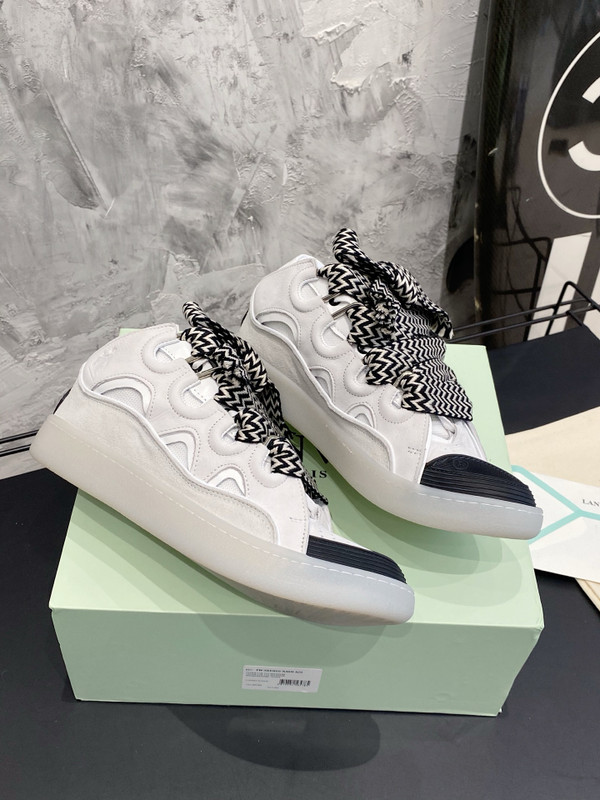 Lanvin Curb Sneakers Suede/Napa Leather Sneakers,  White/Black