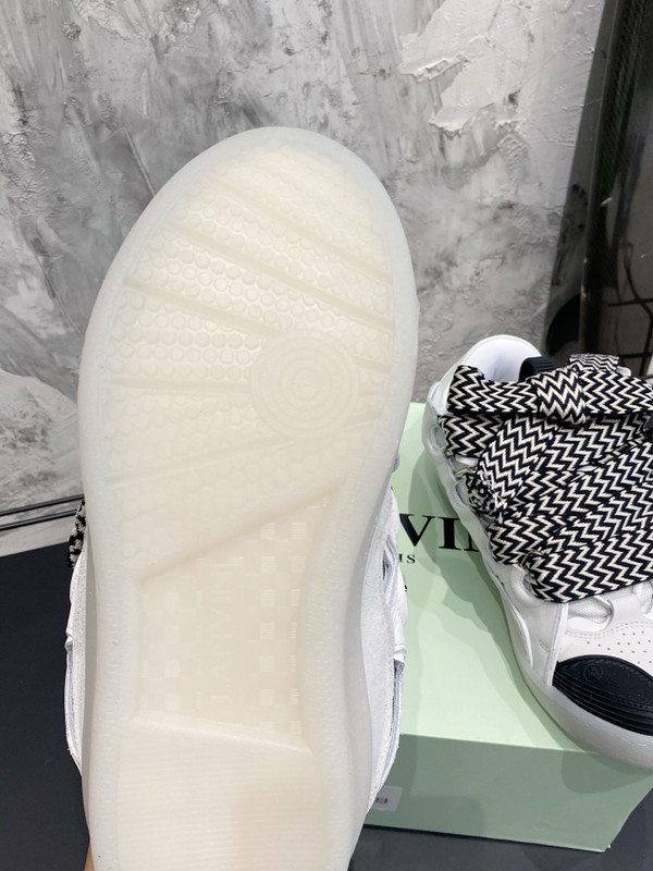Lanvin Curb Sneakers Suede/Napa Leather Sneakers,  White/Black