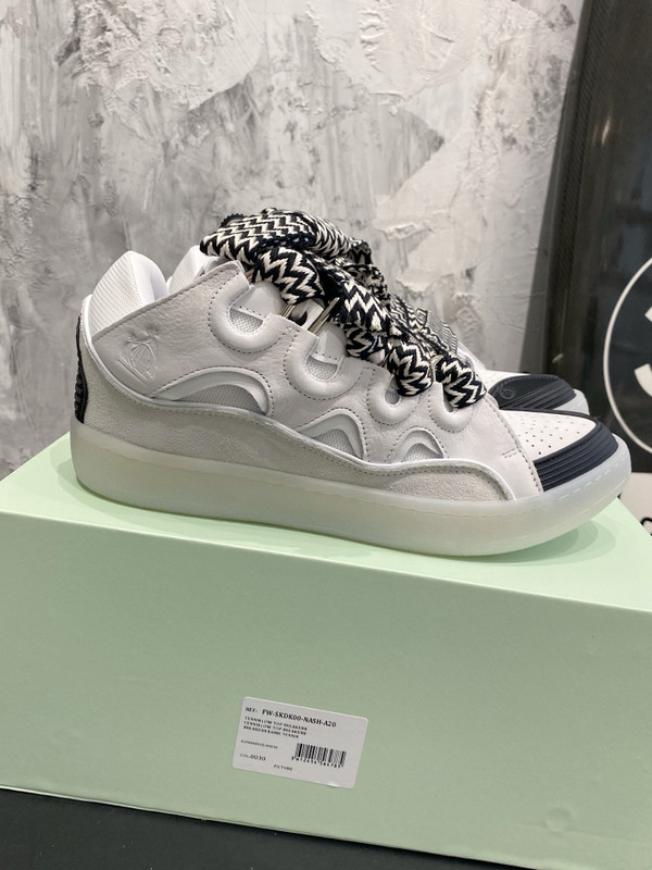 Lanvin Curb Sneakers Suede/Napa Leather Sneakers,  White/Black