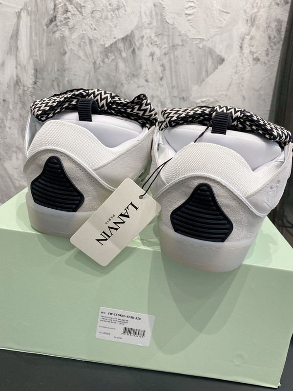 Lanvin Curb Sneakers Suede/Napa Leather Sneakers,  White/Black
