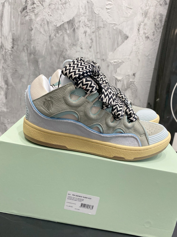 Lanvin Curb Sneakers Suede/Napa Leather Sneakers,  Light Blue/Light Grey