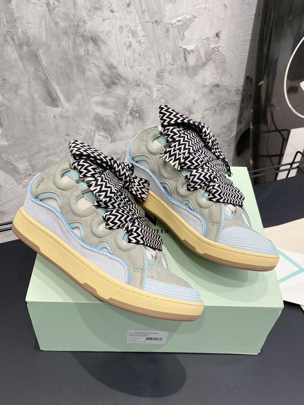 Lanvin Curb Sneakers Suede/Napa Leather Sneakers,  Light Blue/Light Grey