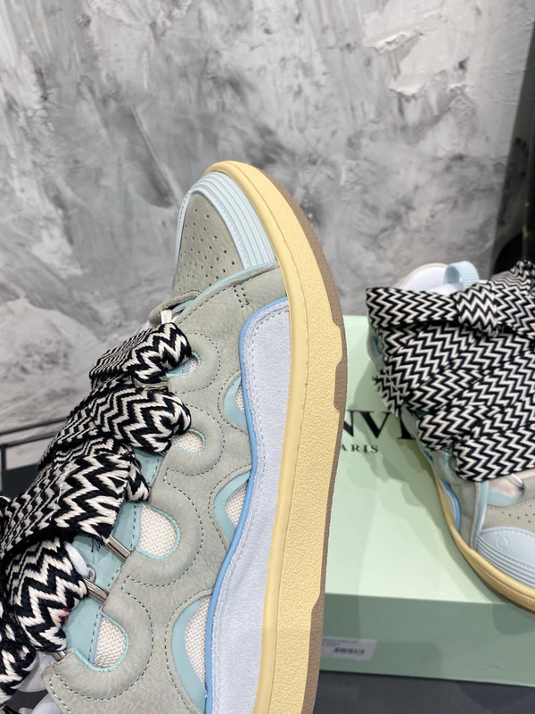 Lanvin Curb Sneakers Suede/Napa Leather Sneakers,  Light Blue/Light Grey