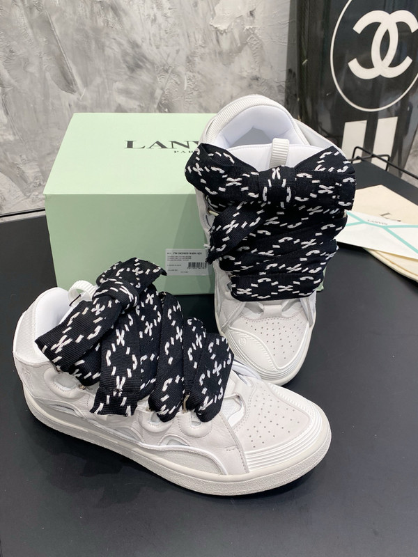 Lanvin Curb Sneakers Suede/Napa Leather Sneakers,  White