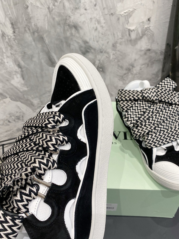Lanvin Curb Sneakers Suede/Napa Leather Sneakers,  Black/White