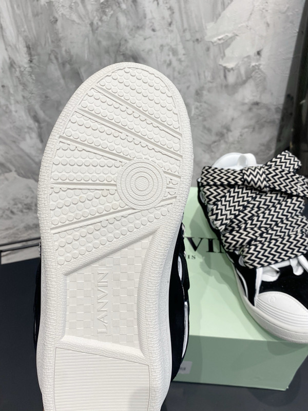 Lanvin Curb Sneakers Suede/Napa Leather Sneakers,  Black/White
