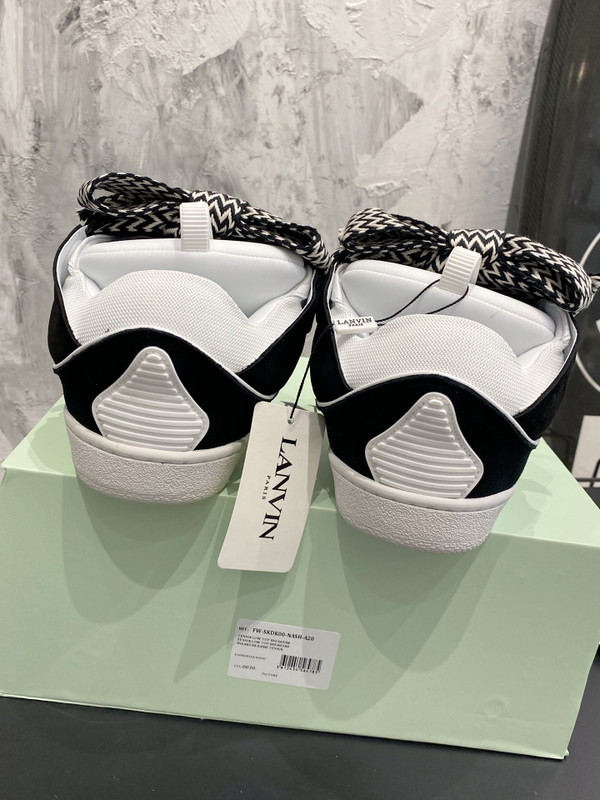Lanvin Curb Sneakers Suede/Napa Leather Sneakers,  Black/White