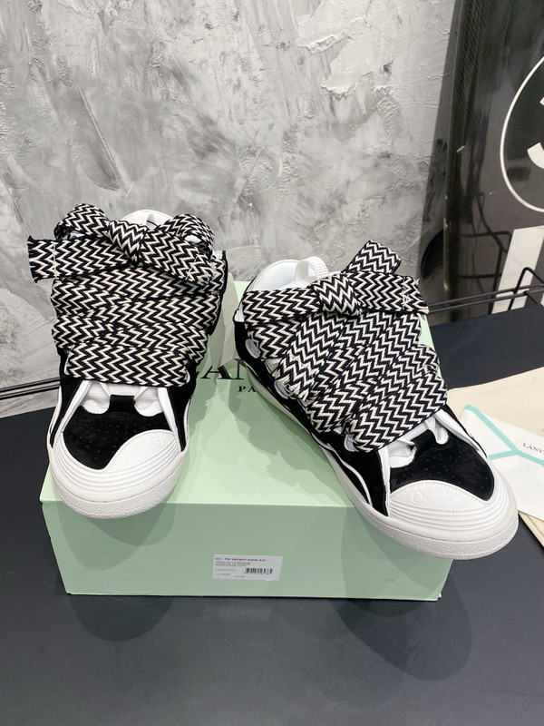 Lanvin Curb Sneakers Suede/Napa Leather Sneakers,  Black/White