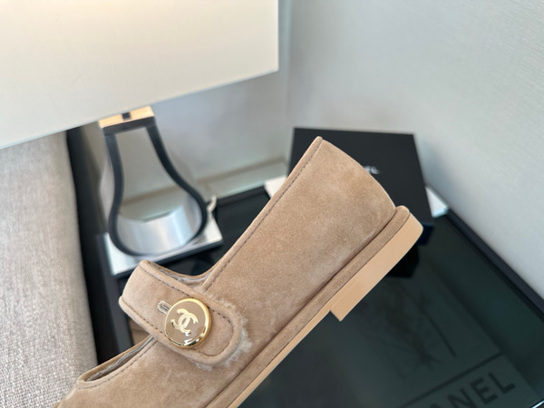 Chanel Mary Jane Ballet Flats Women Shearling Fur, Calfskin 2024/25 Métiers D'art Collection, Beige