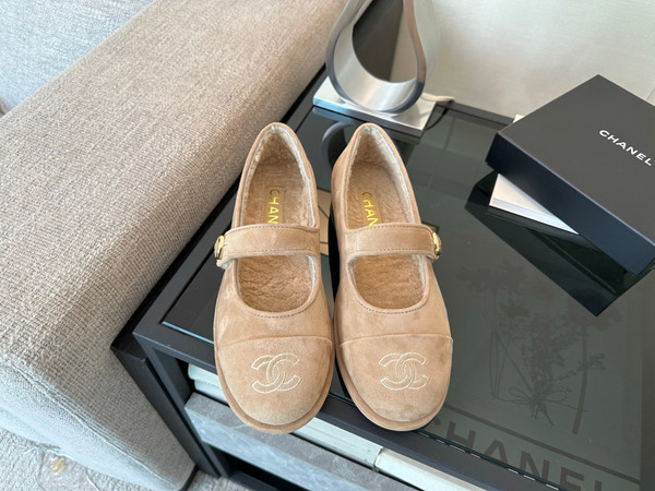 Chanel Mary Jane Ballet Flats Women Shearling Fur, Calfskin 2024/25 Métiers D'art Collection, Beige