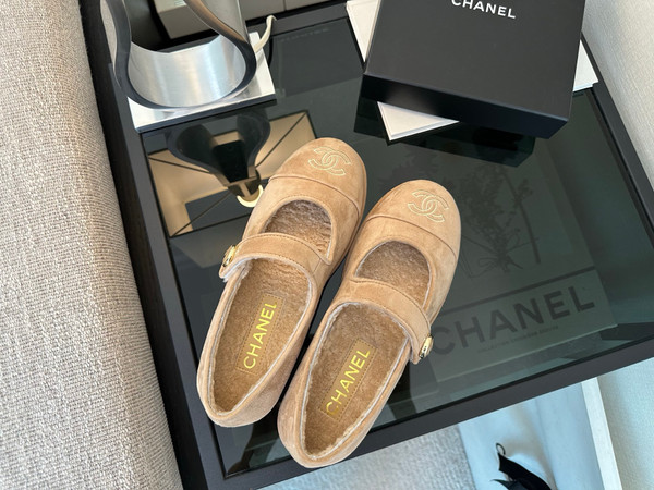 Chanel Mary Jane Ballet Flats Women Shearling Fur, Calfskin 2024/25 Métiers D'art Collection, Beige