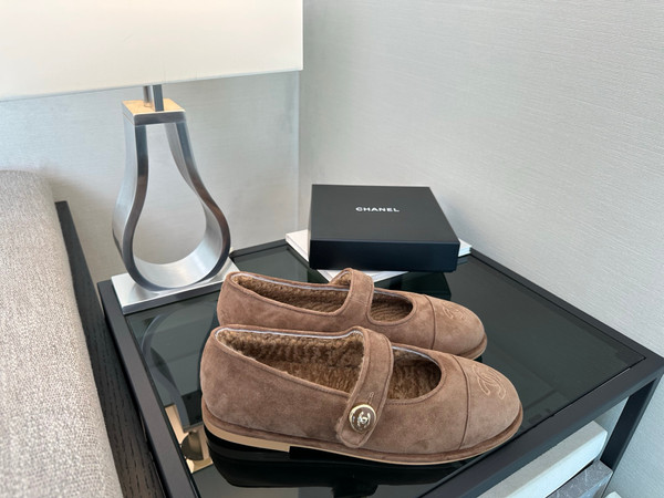 Chanel Mary Jane Ballet Flats Women Shearling Fur, Calfskin 2024/25 Métiers D'art Collection, Brown