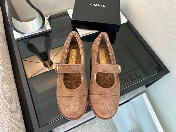 Chanel Mary Jane Ballet Flats Women Shearling Fur, Calfskin 2024/25 Métiers D'art Collection, Brown