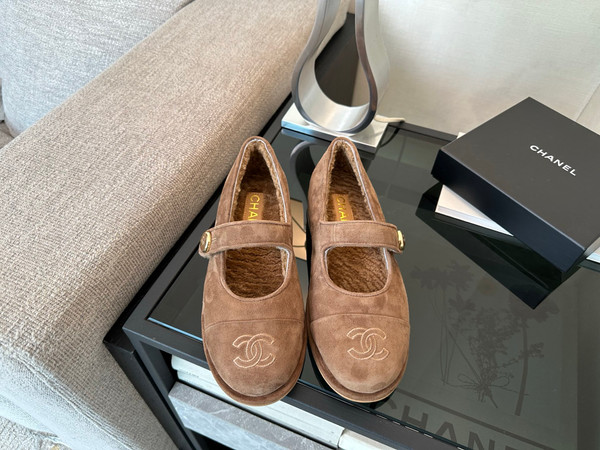 Chanel Mary Jane Ballet Flats Women Shearling Fur, Calfskin 2024/25 Métiers D'art Collection, Brown