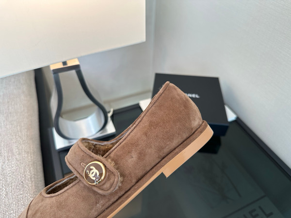 Chanel Mary Jane Ballet Flats Women Shearling Fur, Calfskin 2024/25 Métiers D'art Collection, Brown