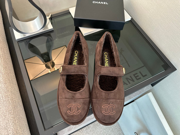 Chanel Mary Jane Ballet Flats Women Shearling Fur, Calfskin 2024/25 Métiers D'art Collection, Dark Brown
