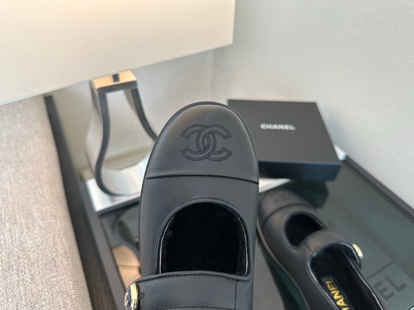 Chanel Mary Jane Ballet Flats Women Shearling Fur, Calfskin 2024/25 Métiers D'art Collection, Black