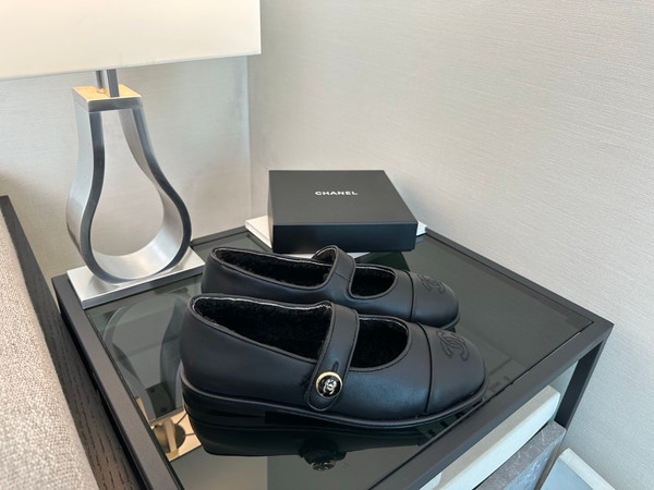 Chanel Mary Jane Ballet Flats Women Shearling Fur, Calfskin 2024/25 Métiers D'art Collection, Black