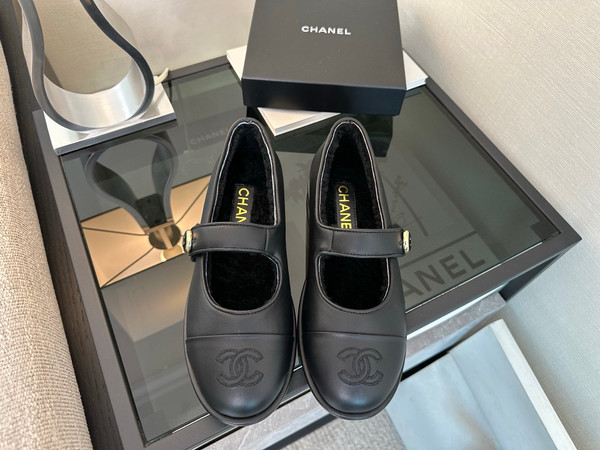 Chanel Mary Jane Ballet Flats Women Shearling Fur, Calfskin 2024/25 Métiers D'art Collection, Black