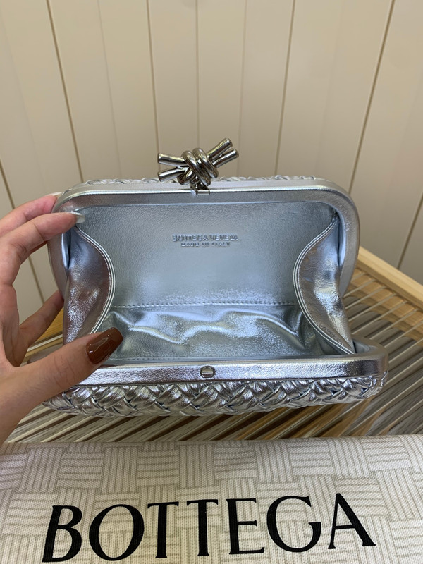 Bottega Veneta Women’s Knot Clutch Bag Intrecciato Metallic Leather Silver