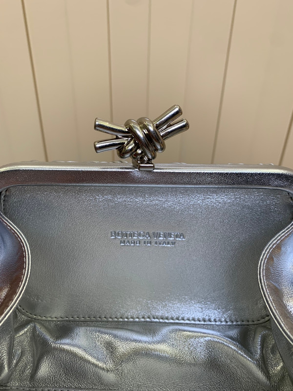 Bottega Veneta Women’s Knot Clutch Bag Intrecciato Metallic Leather Silver