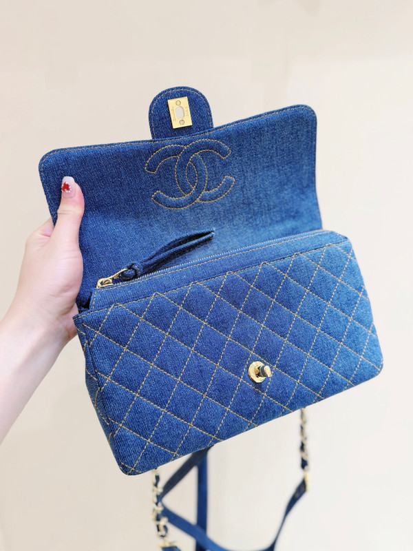 Chanel Vintage Denim Backpack 26cm Lambskin Leather, Blue