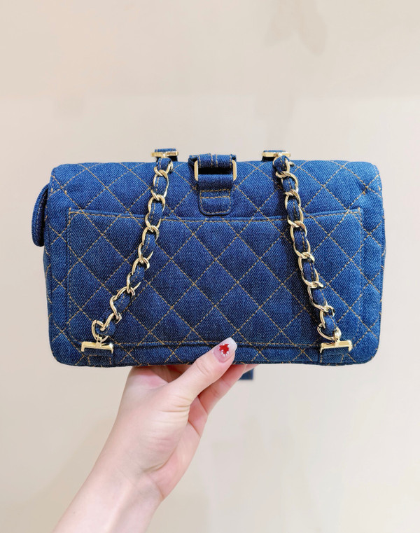 Chanel Vintage Denim Backpack 26cm Lambskin Leather, Blue