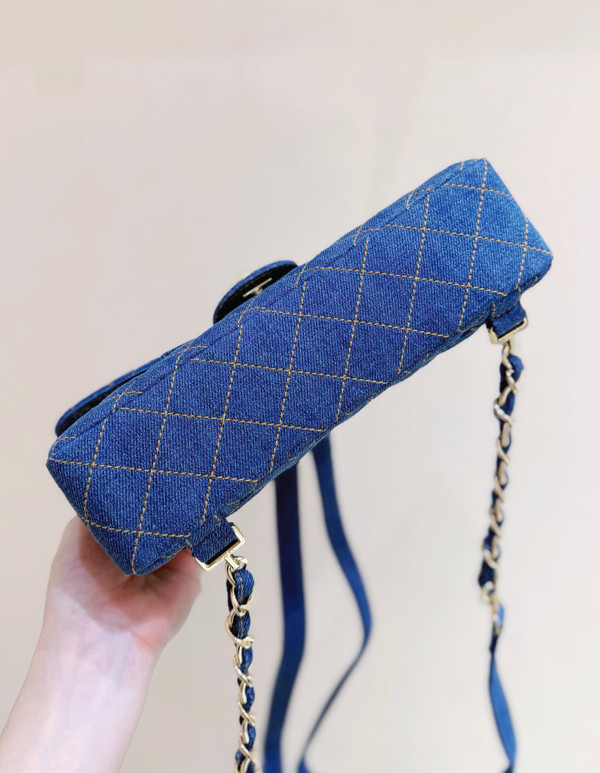 Chanel Vintage Denim Backpack 26cm Lambskin Leather, Blue