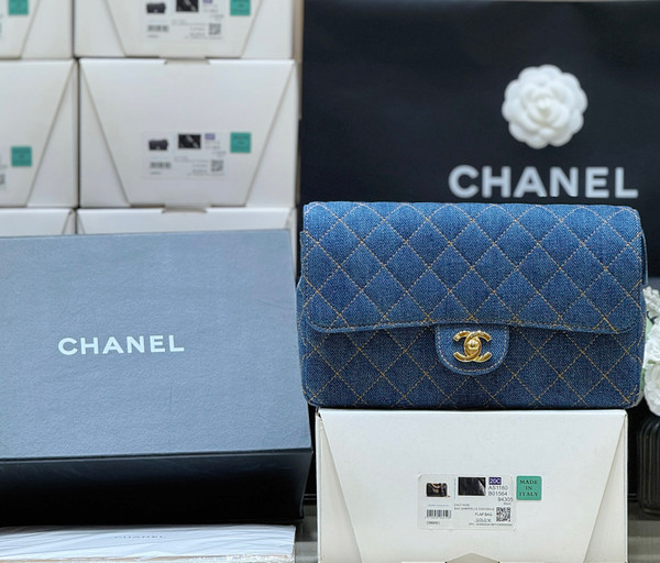 Chanel Vintage Denim Backpack 26cm Lambskin Leather, Blue