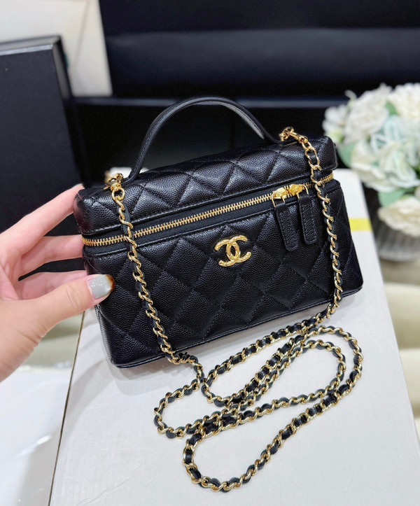 Chanel Slim Vanity Case Bag 23cm Caviar Leather Spring Summer 2026 Bag Collection Act 1 AS5090, Black