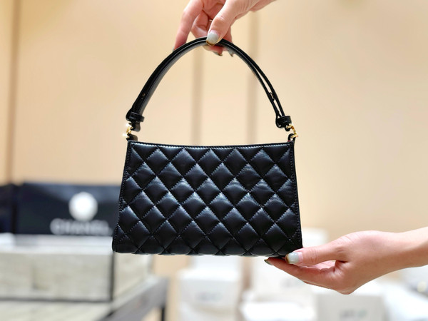 Chanel Shoulder Bag 23cm Lambskin Leather Spring Summer 2026 Bag Collection Act 1 AS5090, Black