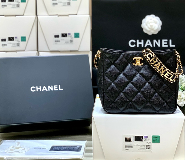 Chanel Hobo Bag 19cm Caviar Leather Spring Summer 2022C Bag Collection AS3223, Black