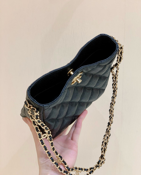 Chanel Hobo Bag 19cm Caviar Leather Spring Summer 2022C Bag Collection AS3223, Black