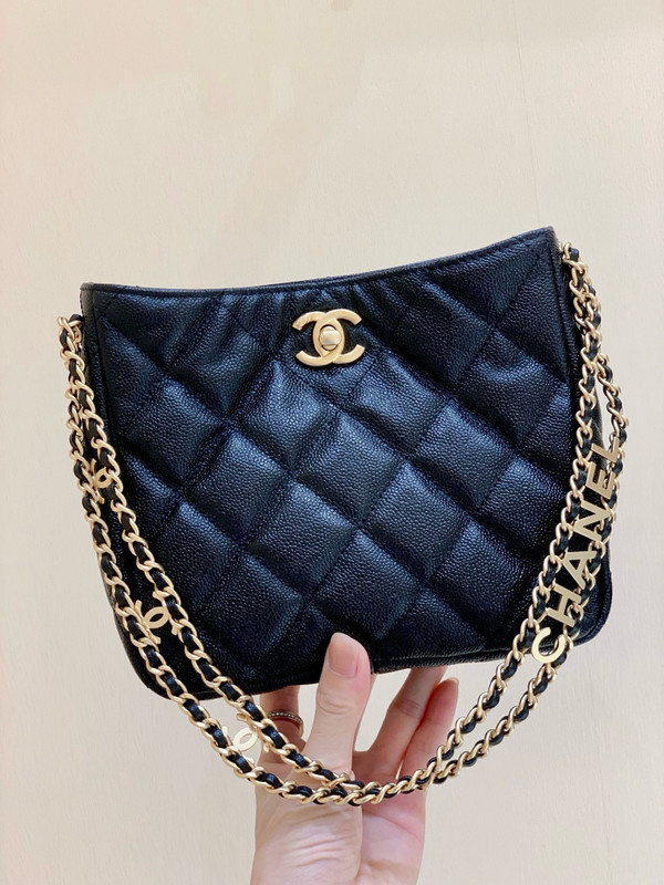 Chanel Hobo Bag 19cm Caviar Leather Spring Summer 2022C Bag Collection AS3223, Black
