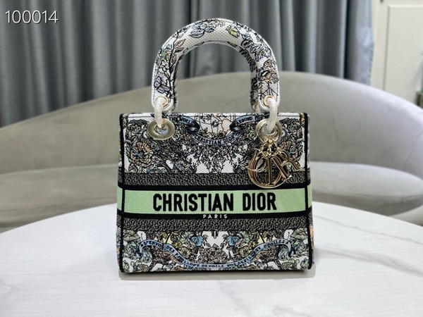 Christian Dior Lady D-Lite Medium Bag 24cm Butterfly Around The World Pietro Ruffo Embroidery, White and Green