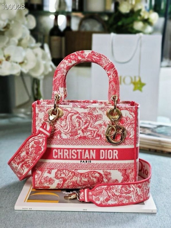 Christian Dior Lady D-Lite Medium Bag 24cm Toile de Jouy Embroidery, Candy Pink