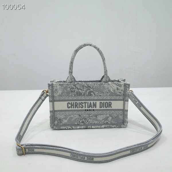 Christian Dior Mini Book Tote Bag 22cm Reverse Toile de Jouy Embroidery, Ecru and Gray