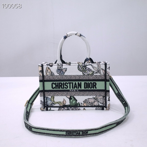 Christian Dior Mini Book Tote Bag 22cm Butterfly Zodiac Embroidery, Green And White