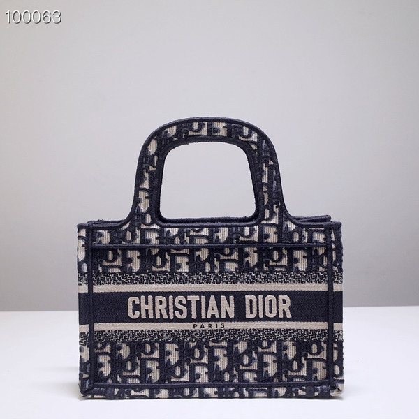 Christian Dior Mini Book Tote Bag 22cm 1286 Oblique Embroidery, Blue
