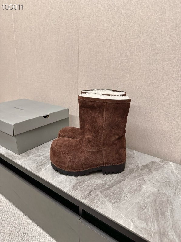 Balenciaga Alaska Split Calfskin Faux-Fur High Boots, Dark Brown