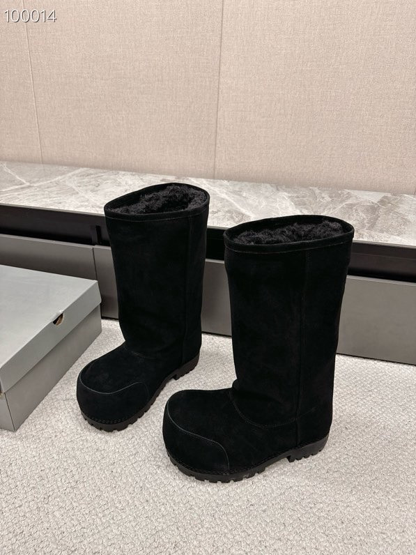 Balenciaga Alaska Split Calfskin Faux-Fur Knee High Boots, Black