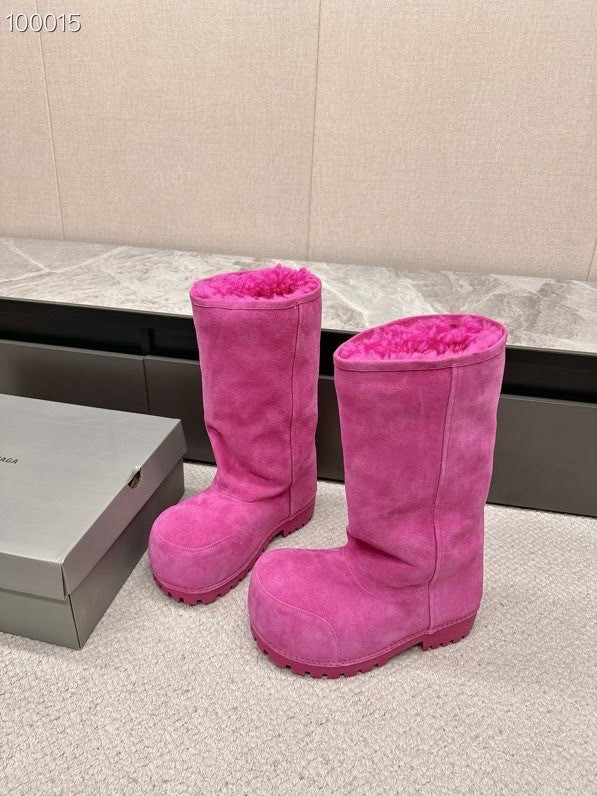 Balenciaga Alaska Split Calfskin Faux-Fur Knee High Boots, Pink
