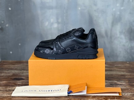 Louis Vuitton Trainer Sneakers Monogram Graphite Calfskin Leather, Black