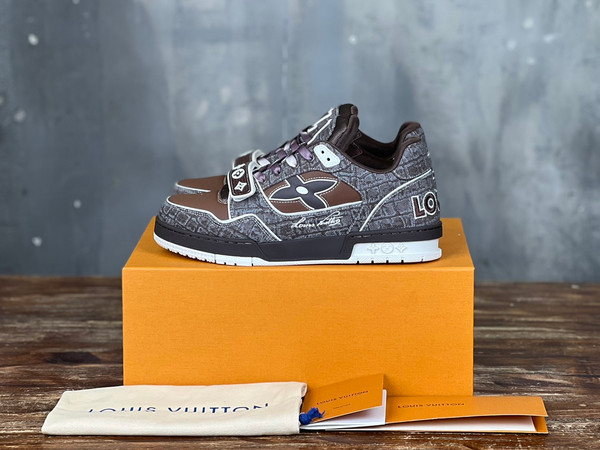 Louis Vuitton Trainer Sneakers Crocodile Calfskin Leather, Brown